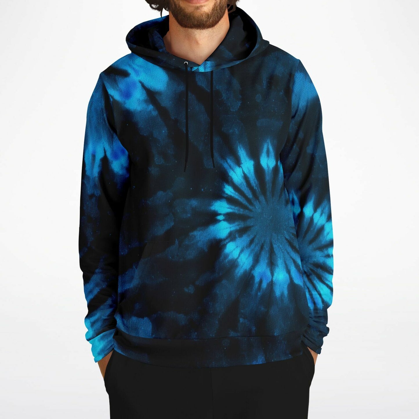 Black and Blue Tie Dye Hoodie, Pullover Men Women Adult Aesthetic Graphic Cotton Hooded Sweatshirt with Pockets Designer Plus Size
