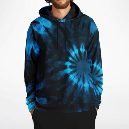 Black and Blue Tie Dye Hoodie, Pullover Men Women Adult Aesthetic Graphic Cotton Hooded Sweatshirt with Pockets Designer Plus Size