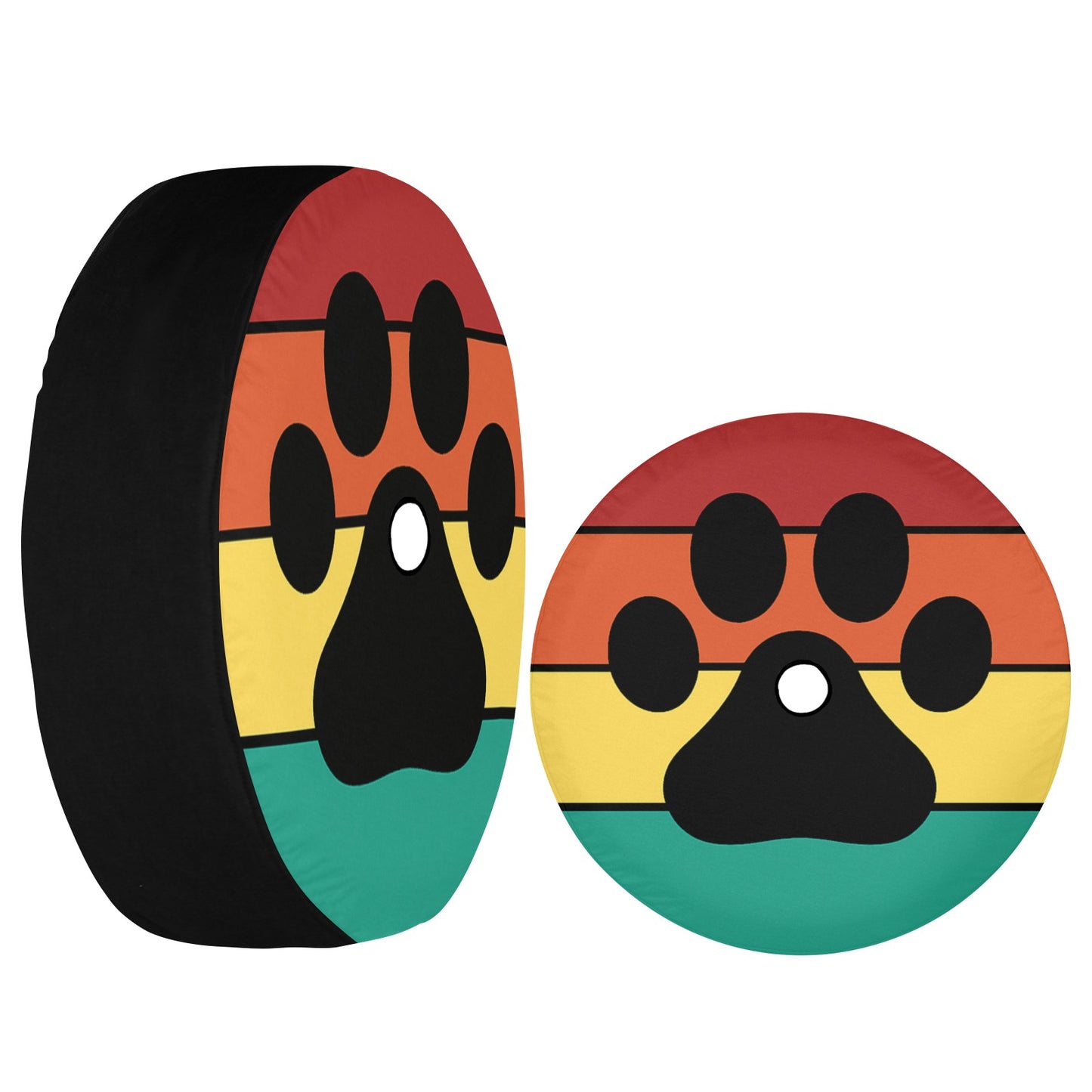 Dog Paw Spare Tire Cover, Pet Rainbow Stripe Print Cool Retro Backup Camera Hole Wheel Unique RV Back Cars RV Men Women Trailer Campers - Starcove Fashion