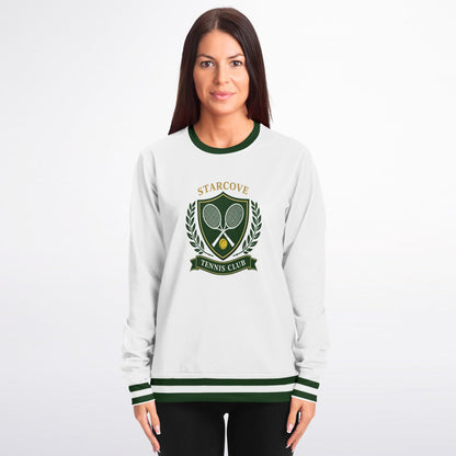 Tennis Club Sweatshirt, Preppy Sports White Green Graphic Crewneck Fleece Cotton Sweater Jumper Pullover Men Women Adult Designer Top