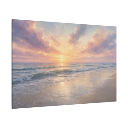 Sunset Beach Canvas Gallery Wrap, Coastal Serene Ocean Watercolor Wall Art Print Decor Small Large Hanging Modern Landscape Living Room