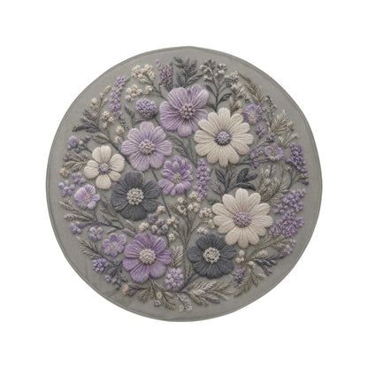 Wild Flowers Spare Tire Cover, Faux Embroidery Purple Lunar Grey Printed Grassy Botanicals Floral Wheel Backup Camera Hole Trailer Back RV - Starcove Fashion