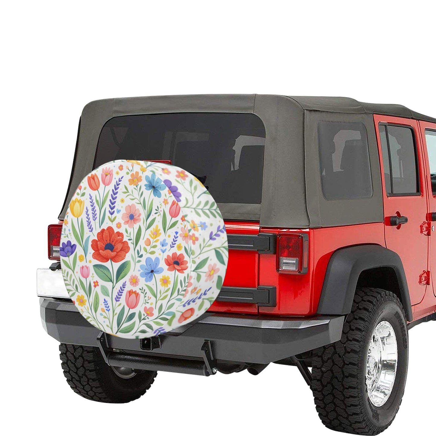 White Floral Spare Tire Cover, Flowers Garden Wheel Accessories Unique Design Backup Camera Hole Trailer Back Women Girly SUV Rear Protector - Starcove Fashion