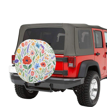 White Floral Spare Tire Cover, Flowers Garden Wheel Accessories Unique Design Backup Camera Hole Trailer Back Women Girly SUV Rear Protector - Starcove Fashion