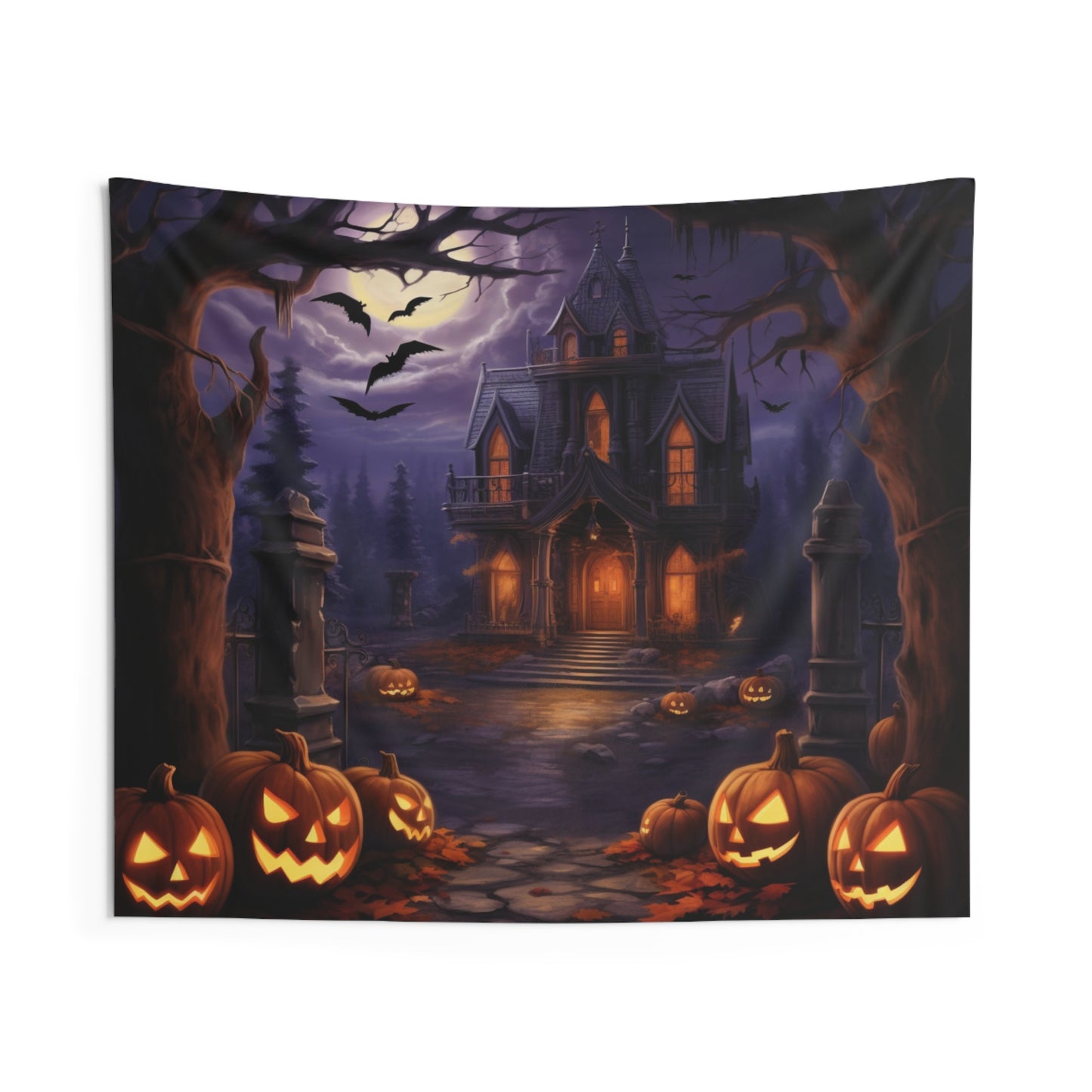 Halloween Tapestry, Spooky Castle Pumpkins Wall Art Hanging Landscape Indoor Aesthetic Large Small Decor Bedroom College Dorm Room