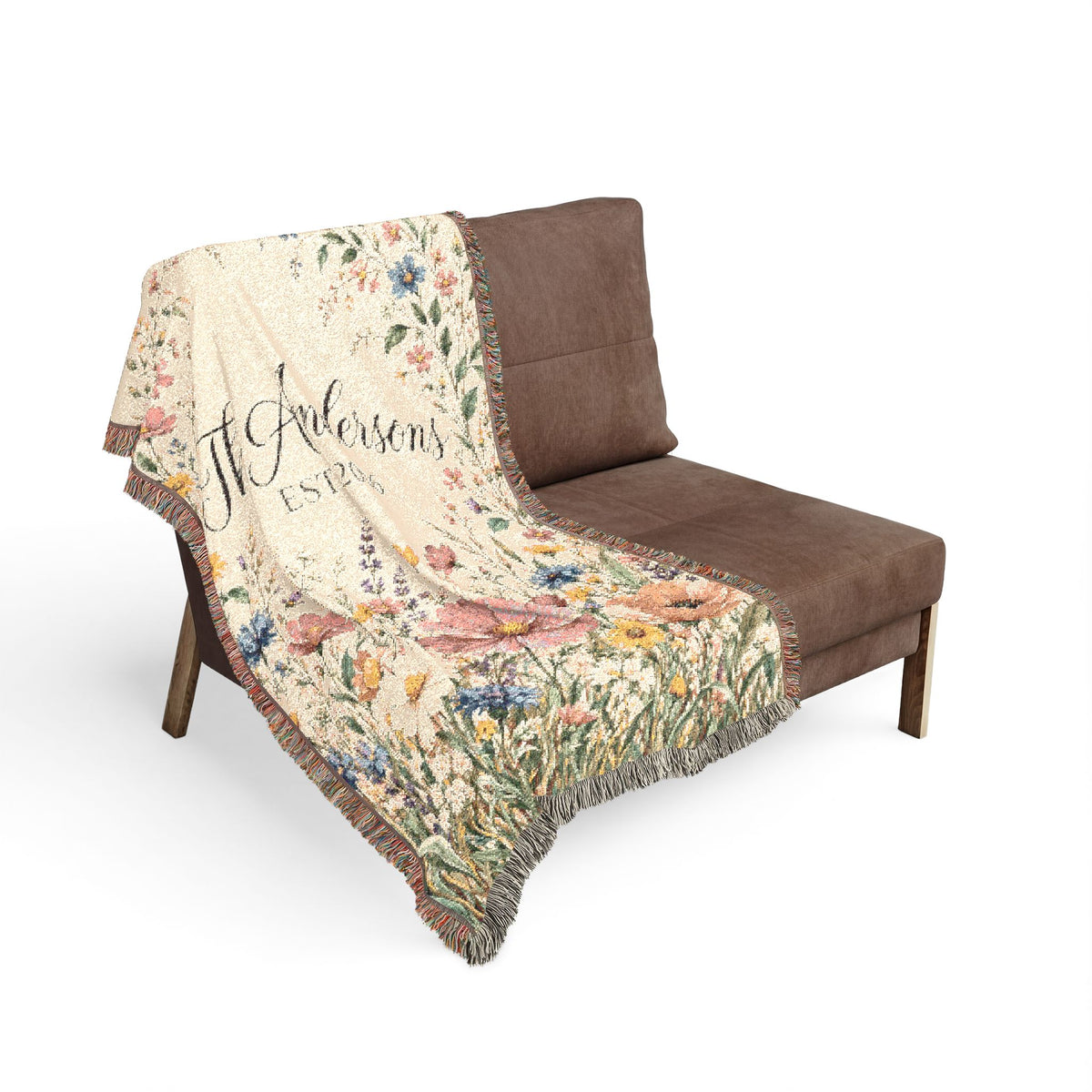 Custom Family Name Woven Blanket Tapestry, Wildflowers Throw Floral Botanical Personalized Wedding Anniversary Engagement Cotton Small Large