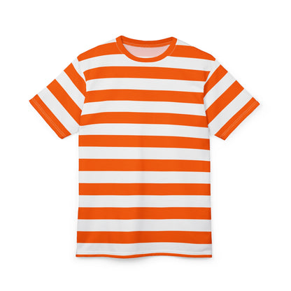 Orange White Striped Tshirt, Stripe Designer Aesthetic Lightweight Heavyweight Crewneck Men Women Tee Top Short Sleeve Shirt