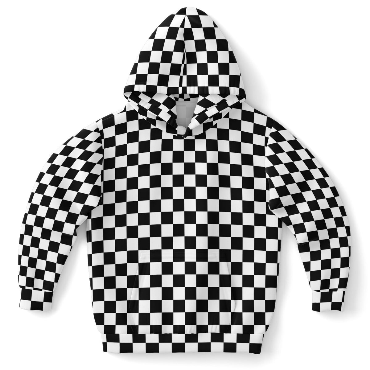 Checkered Kids Pullover Hoodie, Black White Check Girls Boy Toddler Youth Children Fleece Graphic Cozy Cotton Hooded Sweatshirt Pockets - Starcove Fashion