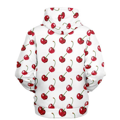 Cherry Hoodie, Red White Fruit Pullover Men Women Adult Aesthetic Graphic Cotton Hooded Sweatshirt with Pockets Designer Plus Size