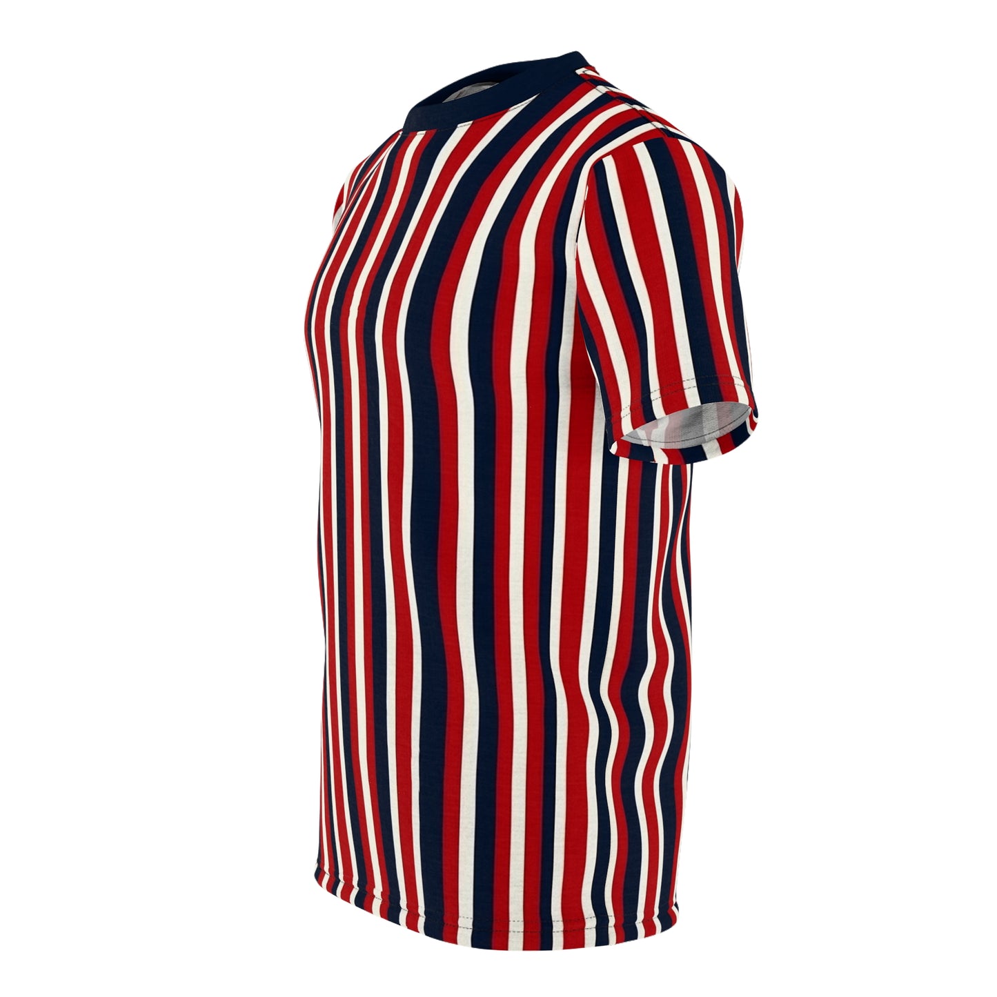 Red White Blue Striped Tshirt, Vertical Stripe American Designer Aesthetic Fashion Crewneck Men Women Tee Top Short Sleeve Shirt Starcove Fashion