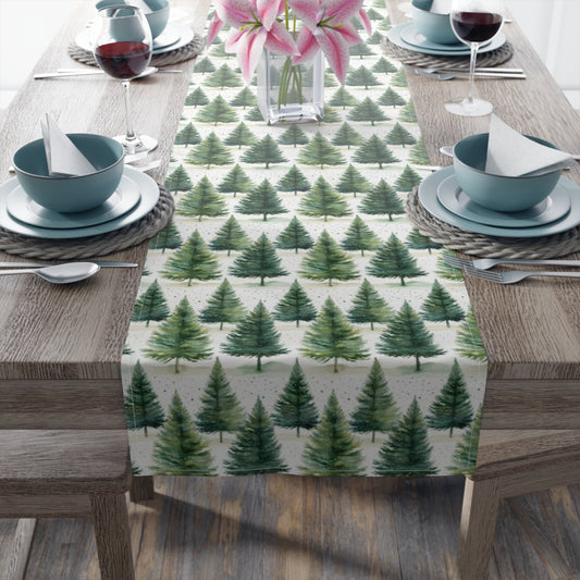 Christmas Trees Table Runner, Green Watercolor Holiday Xmas Vintage Festive Home Decor Decoration Theme Tablecloth Linen - Starcove Fashion