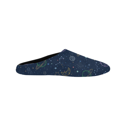 Space Women's Slippers, Galaxy Stars Asteroids Planets Ladies House Slide Handmade Bedroom Warm Winter Cozy Designer Slip On Cotton Shoes