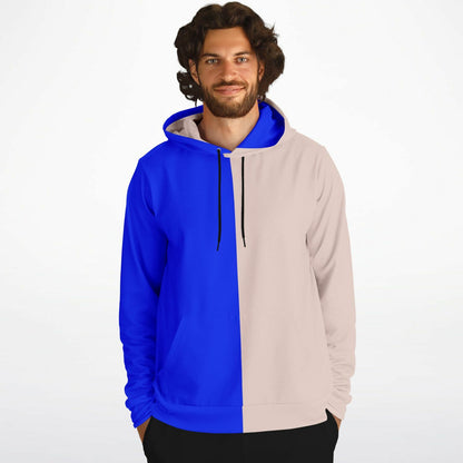 Half Blue Half Beige Hoodie, Two Tone Color Split Pullover Men Women Adult Aesthetic Graphic Cotton Hooded Sweatshirt with Pockets Designer Plus Size - Starcove Fashion
