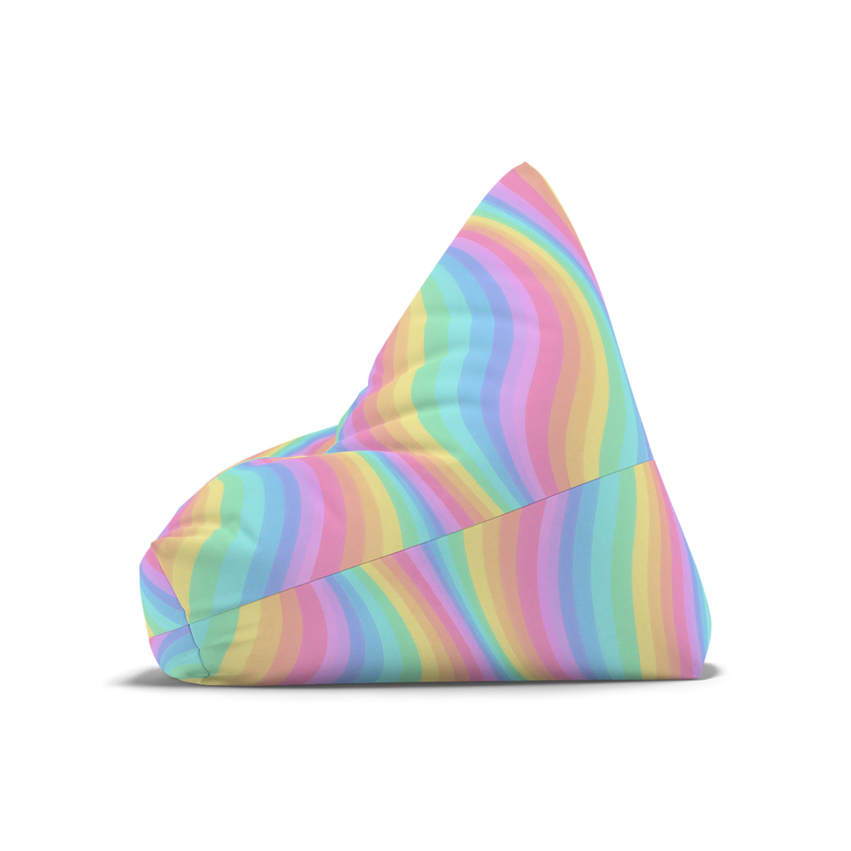 Rainbow Bean Bag Chair Cover, Pastel Wavy Stripes Washable Triangle Furniture Small Large Adult Children Kids Playroom Apartment Dorm Decor