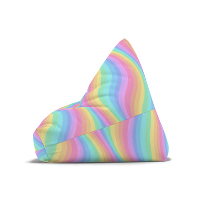 Rainbow Bean Bag Chair Cover, Pastel Wavy Stripes Washable Triangle Furniture Small Large Adult Children Kids Playroom Apartment Dorm Decor