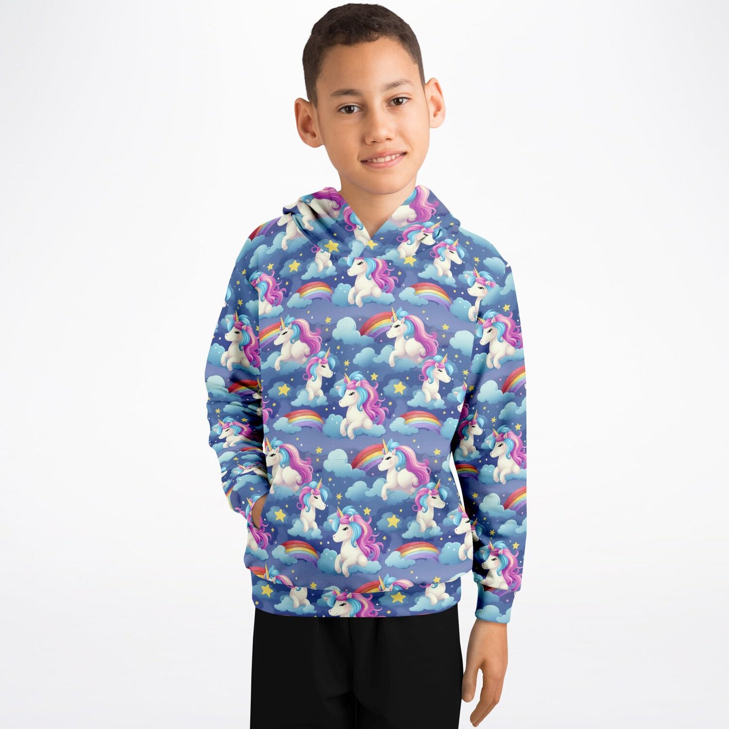 Unicorn Rainbow Kids Pullover Hoodie, Kawaii Girls Boy Toddler Youth Children Fleece Graphic Cozy Cotton Hooded Sweatshirt with Pockets