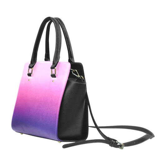 Blue Purple Pink Ombre Purse Handbag, Gradient Cute Tie dye Vegan Leather Designer Women Ladies Satchel Top Zip Handle Bag Shoulder Strap