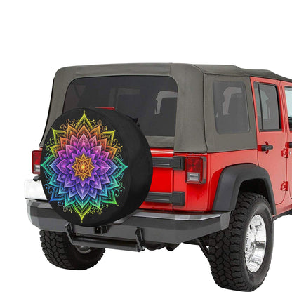 Mandala Spare Tire Cover, Flower Tie Dye Bohemian Rear Auto Vehicle Backup Camera Hole Unique Back Wheel Cars RV SUV Off Road Trailer Camper