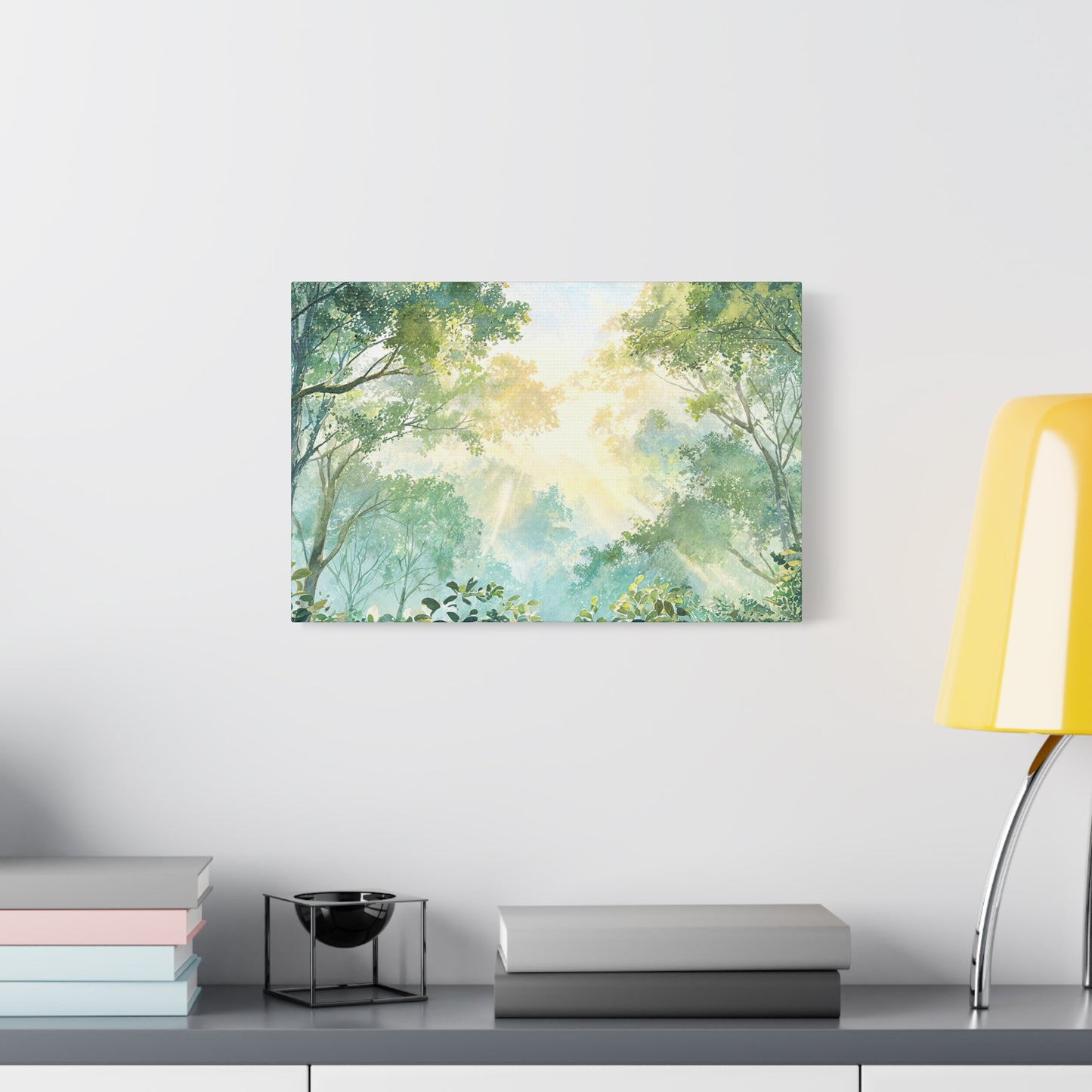 Tree Canopy Sky Canvas Gallery Wrap, Sunlit Calm Nature Watercolor Wall Art Print Decor Small Large Hanging Modern Landscape Living Room