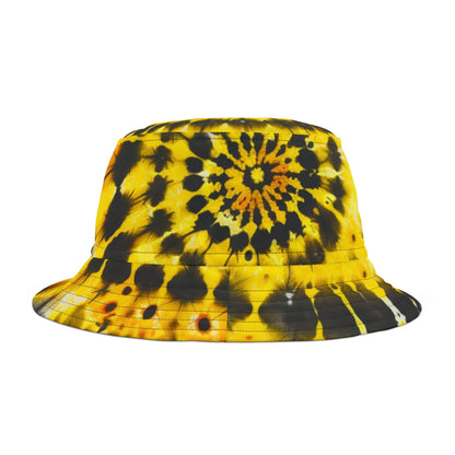 Yellow Tie Dye Bucket Cap Hat, Black Print Beach Women Men Kids Children Golf Summer Festival Cute Designer Sun Shade Ladies Small Large