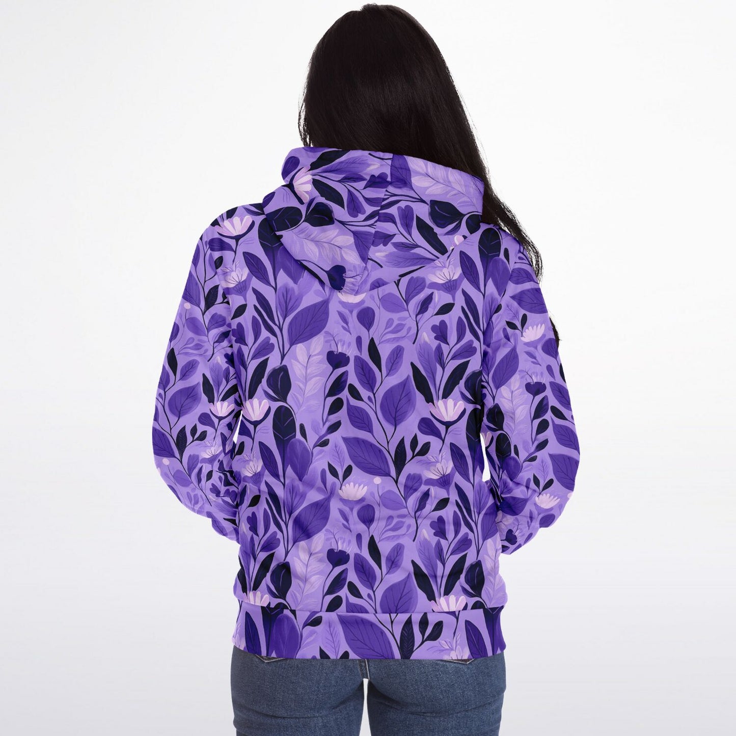 Purple Floral Zip Up Fleece Lined Hoodie, Flowers Heavyweight Full Zipper Pocket Men Women Unisex Aesthetic Graphic Hooded Sweatshirt Jacket