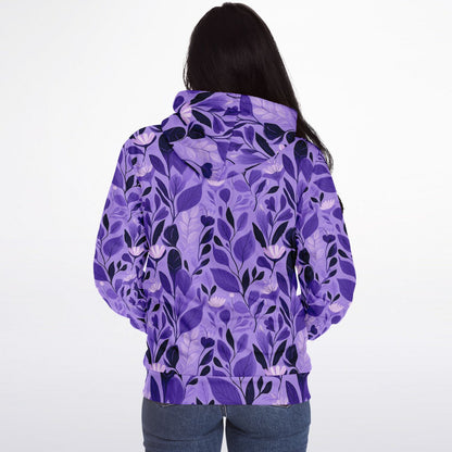 Purple Floral Zip Up Fleece Lined Hoodie, Flowers Heavyweight Full Zipper Pocket Men Women Unisex Aesthetic Graphic Hooded Sweatshirt Jacket