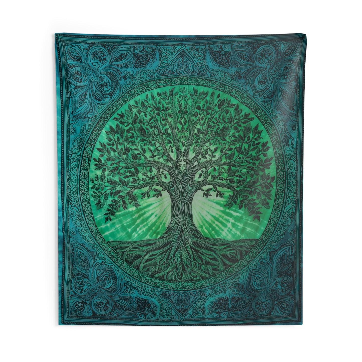 Tree of Life Tapestry, Boho Tie Dye Indian Green Wall Art Hanging Cool Unique Vertical Large Small Decor Bedroom College Dorm Room