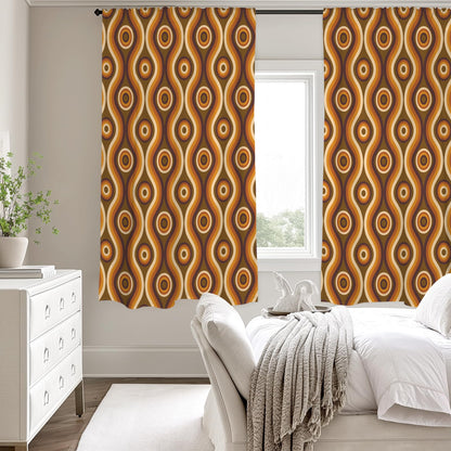 70s Retro Window Curtain, Orange Brown Vintage Kitchen Living Room Bedroom Bathroom Fabric Rod Pocket Decor Housewarming Home 63 Inch