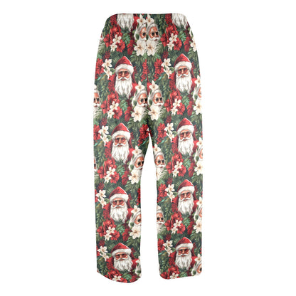 Santa Claus Men Pajamas Pants, Christmas Xmas Green Vintage Retro PJ Pockets Sleep Lounge Trousers Guys Male Plus Size Sleepwear Bottoms