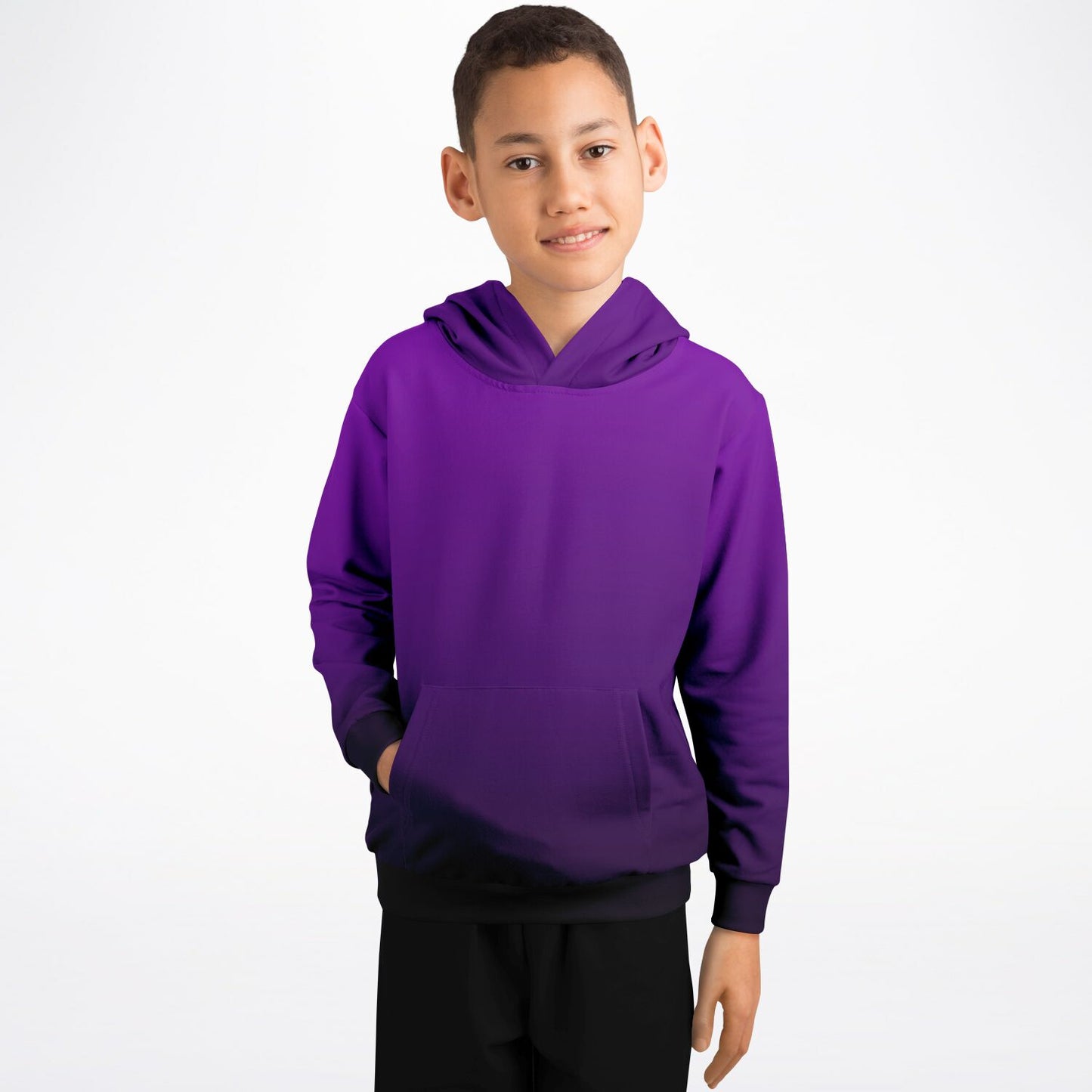 Black Purple Ombre Kids Pullover Hoodie, Tie Dye Gradient Girls Boy Toddler Youth Children Fleece Cozy Cotton Hooded Sweatshirt with Pockets