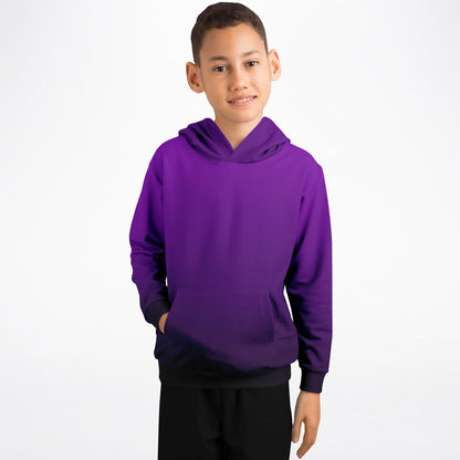 Black Purple Ombre Kids Pullover Hoodie, Tie Dye Gradient Girls Boy Toddler Youth Children Fleece Cozy Cotton Hooded Sweatshirt with Pockets