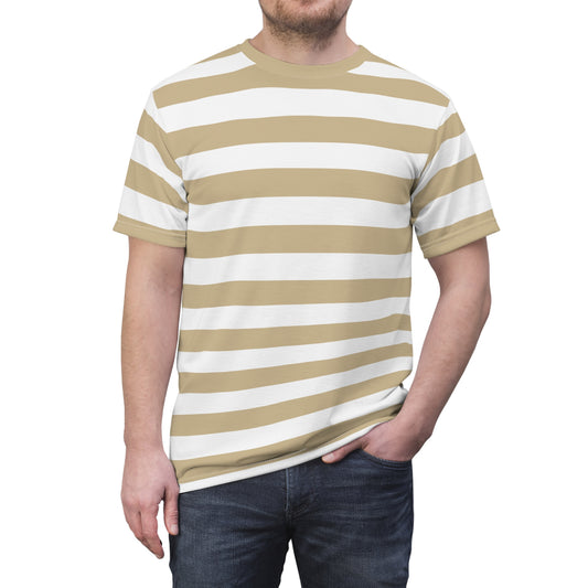 Khaki White Striped Tshirt,  Stripes Designer Graphic Lightweight Heavyweight Crewneck Men Women Tee Top Short Sleeve Shirt
