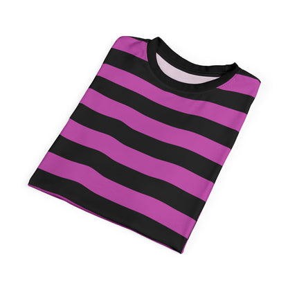 Black and Pink Striped Tshirt, Purple Designer Graphic Aesthetic Lightweight Heavyweight Crewneck Men Women Tee Top Short Sleeve Shirt