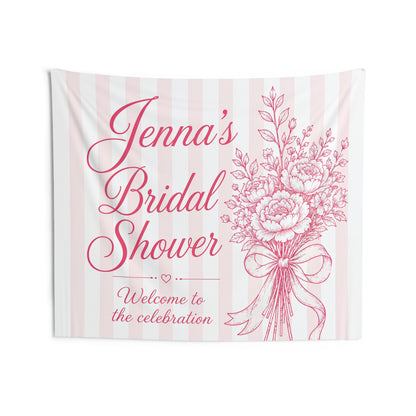 Custom Bridal Shower Tapestry, Personalized Bride to Be Pink Welcome Backdrop Floral Wall Art Hanging Landscape Large Small Decor Banner - Starcove Fashion