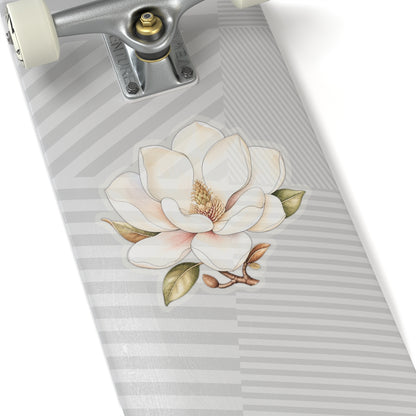 White Magnolia Flower Sticker Decal, Blossom Floral Watercolor Art Vinyl Cute Waterbottle Tumbler Car Waterproof Bumper Clear Die Cut Wall - Starcove Fashion