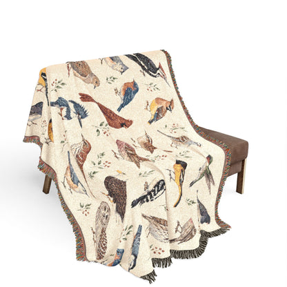 Birds Woven Blanket Tapestry, Birdwatching North American Eagle Owl Backyard Throw Small Large Cotton Small Large Wall Hanging Decorative