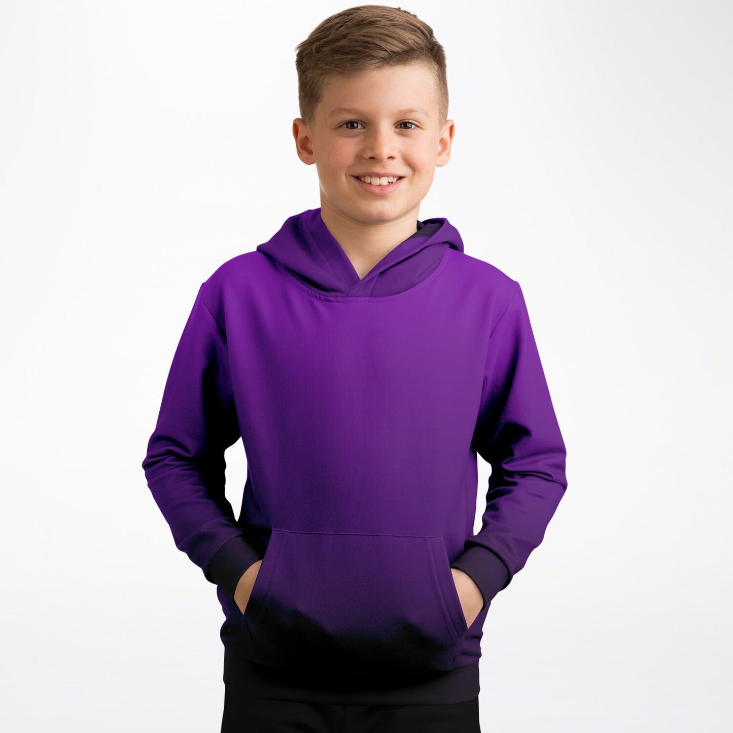 Black Purple Ombre Kids Pullover Hoodie, Tie Dye Gradient Girls Boy Toddler Youth Children Fleece Cozy Cotton Hooded Sweatshirt with Pockets