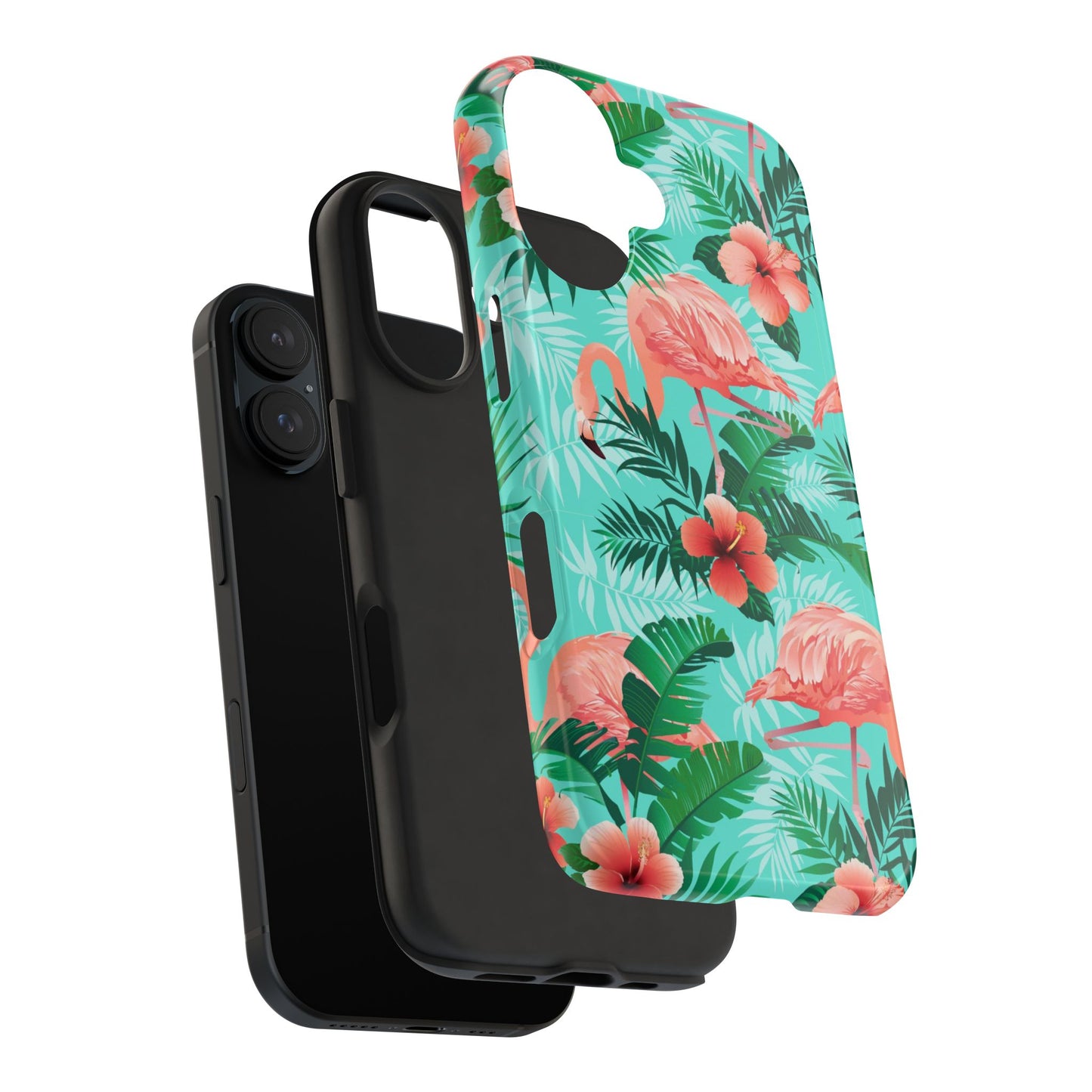 Pink Flamingo iPhone 17 16 15 14 13 12 11 Pro Max Case, Green Tropical Leaf Monstera Print Cute Gift XS XR X 7 Plus 8 Tough Cell Phone - Starcove Fashion