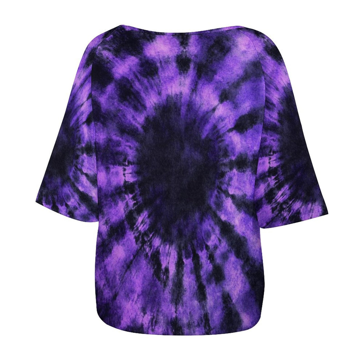 Black Purple Tie Dye Off the Shoulder Top Tshirt, Spiral Dark Retro Women Ladies Half Sleeve Shirt Blouse Loose Relaxed Fit Festival Casual - Starcove Fashion