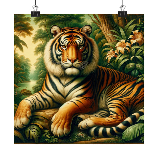 Tiger Painting Poster Print, Retro Vintage Jungle Wall Art Square Paper Artwork Small Large Cool Room Office Decor Hanging - Starcove Fashion