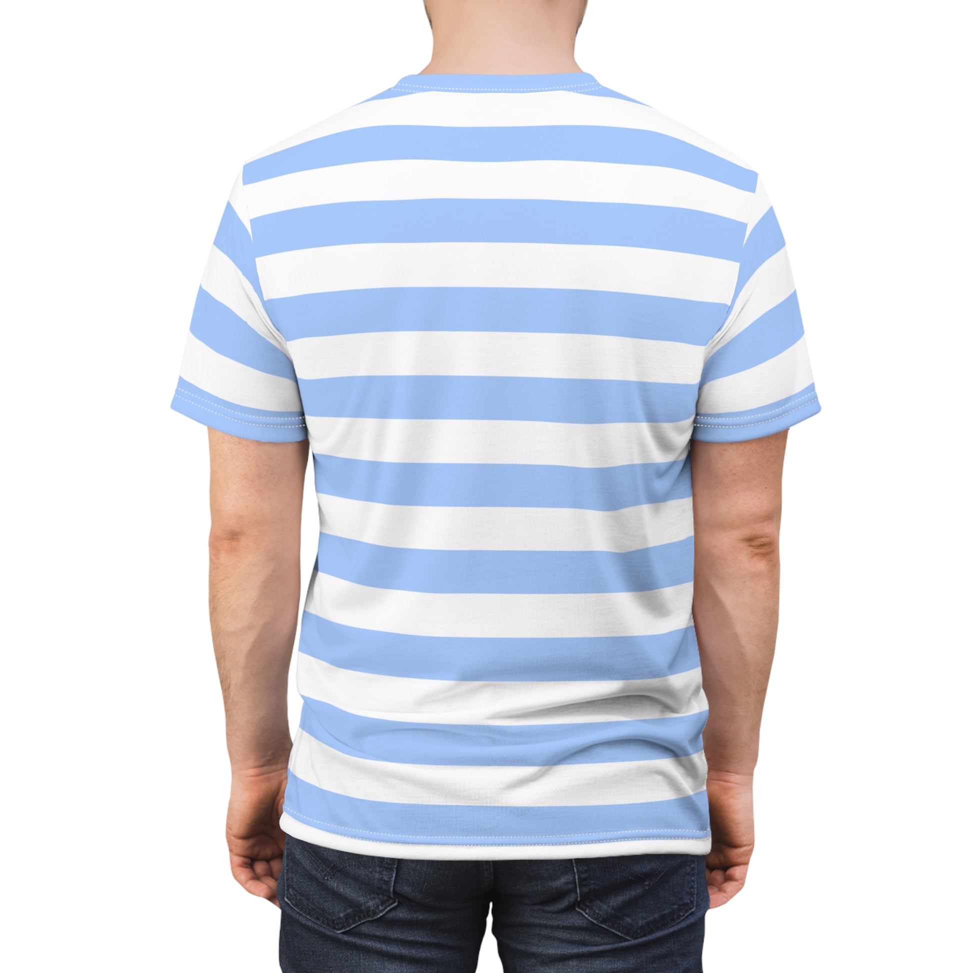 Light Blue and White Striped Tshirt, Wide Horizontal Stripe