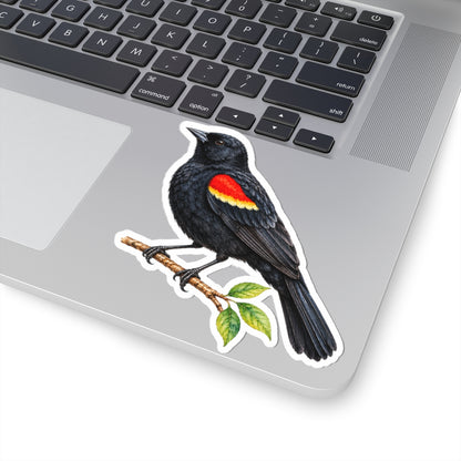 Red-Winged Blackbird Bird Sticker Decal, Birdwatcher Wetland Watercolor Art Vinyl Laptop Waterbottle Tumbler Car Waterproof Bumper Clear Die Cut