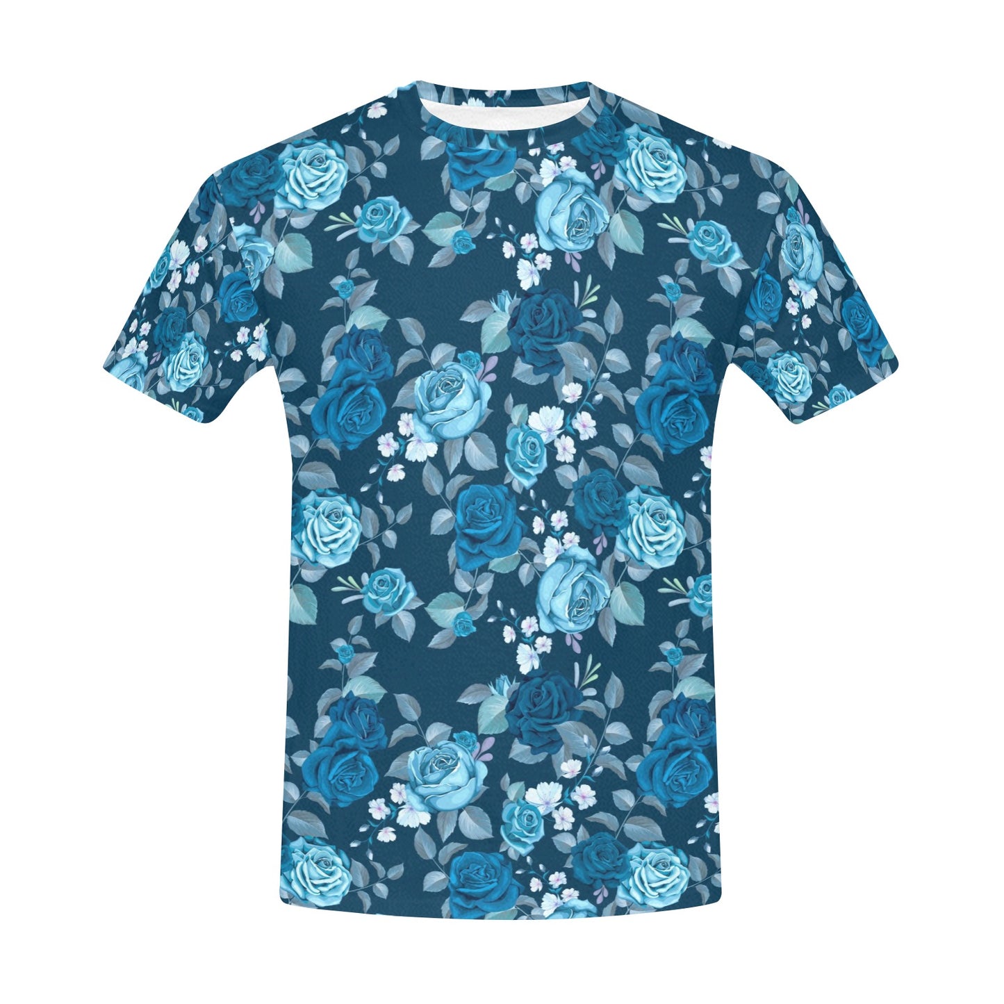 Blue Floral Graphic Tshirt, Flowers Lightweight Summer Crewneck Men Male Women Tee Top Aesthetic Designer Short Sleeve Shirt