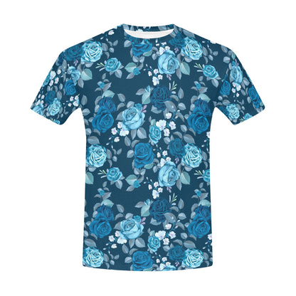 Blue Floral Graphic Tshirt, Flowers Lightweight Summer Crewneck Men Male Women Tee Top Aesthetic Designer Short Sleeve Shirt