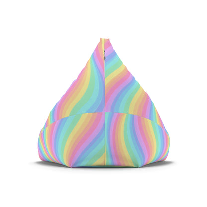 Rainbow Bean Bag Chair Cover, Pastel Wavy Stripes Washable Triangle Furniture Small Large Adult Children Kids Playroom Apartment Dorm Decor