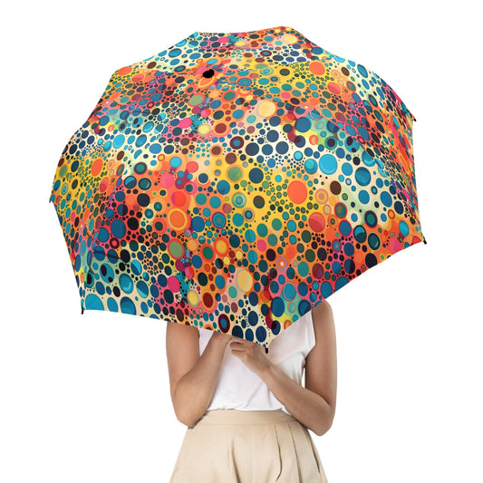 Colorful Umbrella, Dot Art Fun Golf Anti-UV Semi-Automatic Sun Beach Rain Parasol Large Compact Travel Windproof Designer Luxury Men Women