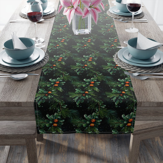 Christmas Table Runner, Green Holiday Xmas Tree Vintage Festive Home Decor Decoration Theme Tablecloth Linen
