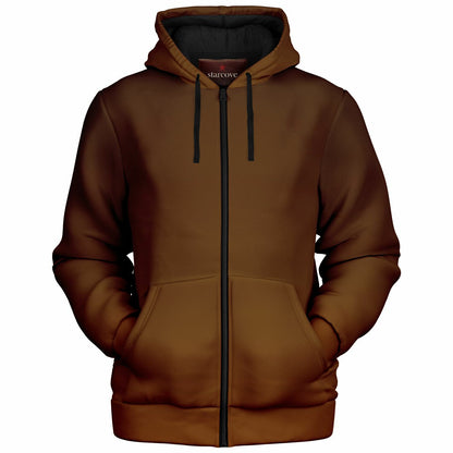 Brown Ombre Zip Up Fleece Lined Hoodie, Gradient Heavyweight Full Zipper Pocket Men Women Unisex Aesthetic Graphic Hooded Sweatshirt Jacket