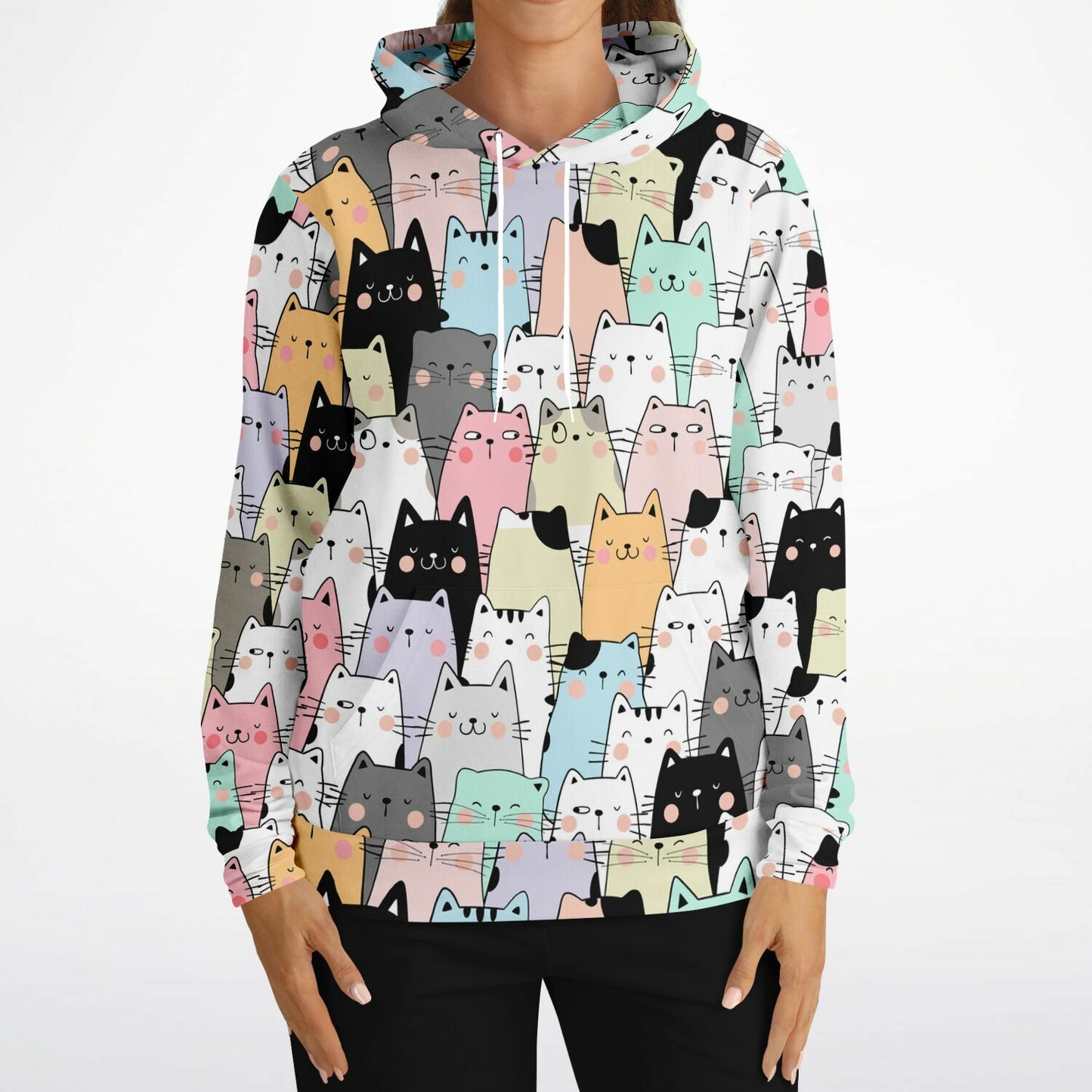 Cats Hoodie, Kittens Animal Pullover Men Women Adult Aesthetic Graphic Cotton Hooded Sweatshirt with Pockets Designer Plus Size