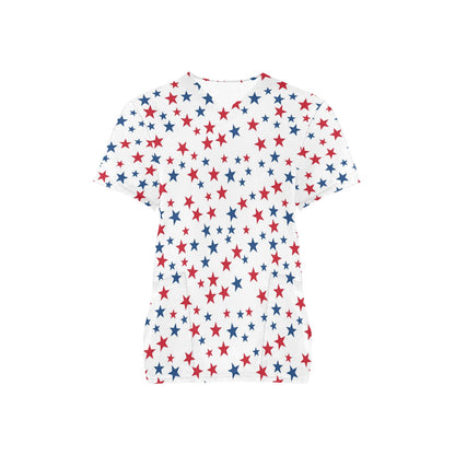 Red White Blue Stars Medical Scrubs Top Women, American USA Patriotic Ladies Female Plus Size Nursing Nurse Vet Veterinary Assistant Pockets - Starcove Fashion
